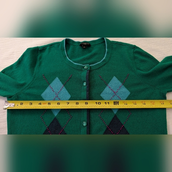 Talbot's Womans Green Cardigan Argyle  5% Cashmere Size SP - Picture 8 of 11